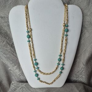 Lia Sophia 3 In 1  Necklaces! Gold and Turquoise Double Or One Strand